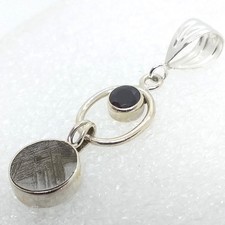 RARITÄT Anhänger echter GIBEON METEORIT Eisenmeteorit  925 Sterling Silber Onyx