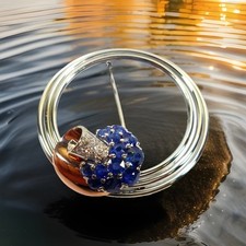 14K 585er Weissgold Rosegold Diamant Saphir Brosche Anstecker Anstecknadel