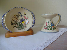 2 x original Hindelanger Künstler Keramik handbemalt Kerzenständer + Schale  neu