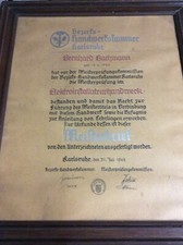 antiker Holzrahmen mit Meisterbrief für das Elektrohandwerk