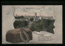AK Münster, Totalansicht, Pumpernickel mit Mettwurst, Passepartout 1909 