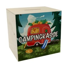 Spardose aus Holz mit Camper