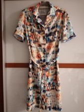 Damen Blusenkleid Gr. 42, Bunt, kurze Ärmel, Länge 104 cm, 8 Knöpfe
