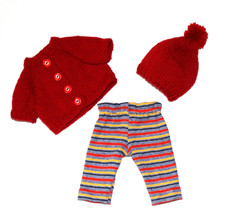 Puppenkleidung für die Babypuppe 32-34 cm, Strickjacke, Hose, Mütze