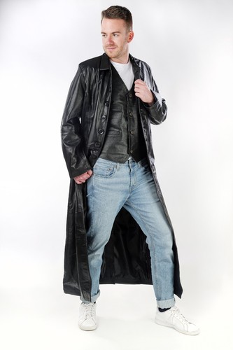 Langer herren ledermantel - langer,