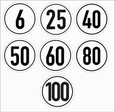 Geschwindigkeitsschild, Geschwindigkeitsaufkleber 6, 25, 40, 50, 60, 80, 100km/h