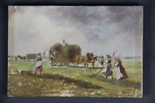 Kleines Gemälde Ernteszene Bauern Heuwagen Bayern Landwirt M. Braun um 1920