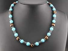 GJ69 *  HALSKETTE EDELSTEIN COLLIER HOWLITH TÜRKIS & TIGERAUGE *Indianer Look *
