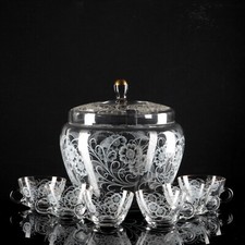 Altes Bowle Set Gefäß + 6