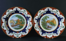 Antikes Paar Wedgwood Porzellan Teller, handbemalte Flussszenen.