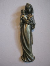Große Madonna mit Jesuskind auf Arm links aus Bronze, Messing oder Rotguss 41cm