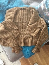 Hallhuber Bolero Strick Jacke camelhaarfarben Volants Gr. 36 oversized Blogger