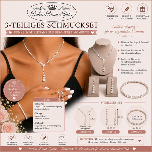 3er schmuck set silber strass - set,