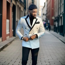 Herren Doppelbrüstig Smoking Anzüge Maßgeschneidert ArbeitskleidungBräutigamWeiß