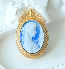 N18 Prinzessin Achat blau Perlmutt Anhänger romantisch Silber 925 vergoldet