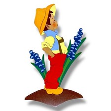 1950er Mertens-Kunst Kind 24cm Blaue Traubenhyazinthe Deko Wandfigur LIEBLING