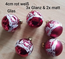 5 Weihnachtskugeln Kugeln Glas Rot Matt Glänzend 4cm Weihnachten Weiß 