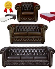 % Chesterfield SET 1+2+3 SITZER Sofa SESSEL Schlafsofa ANTIK Braun KUNSTLEDER