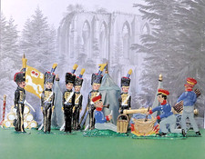 Zinnfiguren unb.Hersteller, Husaren im Biwak, Braunschweig um 1840,16-tlg.