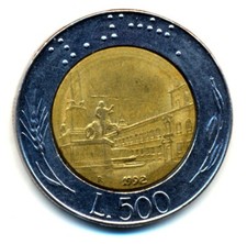 500 Italienische LIRE 1992- Schicke BI-Metall Ausführung