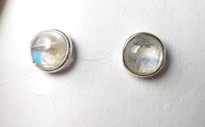 SCHMUCK-STCK Ohrringe Mondstein SILBER CABOCHON Stecker rund