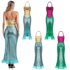 Damen Cosplay Rückenlos Meerjungfrau Kleid Glänzend Mermaid Sexy Stilvoll Dünn
