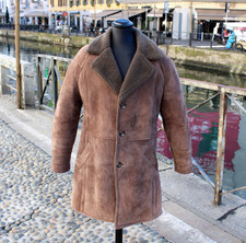 Herren lammfell ledercoat mantel vintage 90 jahre braun XL