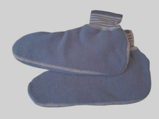 Angora Bettschuhe Fußwärmer Mittelblau m. Streifenbündchen Unisex Gr. L + XL