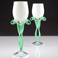 2 große Vintage Weingläser grün weiß lindgrün Gläser Murano ? mundgeblasen U4U