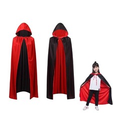 OUQIWEN Kinder Vampir Umhang – 90 cm, Doppelseitig Schwarz/Rot, mit Kapuze