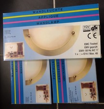 3x Wandleuchte GLW-18 - Glas - goldfarben - 1-flammig - ca. 32x16cm