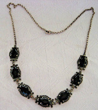 Art deko Collier 835 Silber 7xfacettierte Onyx Markasit Friedr. Binder Mönsheim