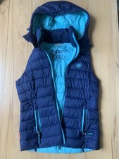Superdry leichte Weste Größe XS ärmellose Steppweste abnehmbare Kapuze blau