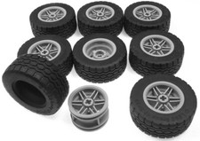 LEGO Technik - 8 Reifen 49,5x20 mm mit Felge hellgrau 30,4x20 mm 15413 NEUWARE