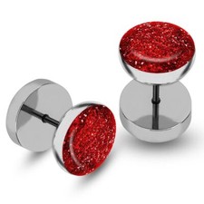 2 Glitzer Ohrstecker aus Edelstahl Fake-Plug Ohrring blau lila türkis pink grün