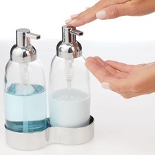 Doppel-Seifenspender Lotionspender Pumpseifenspender mDesign Edelstahl Silber