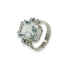 Ring 585/14k. Weißgold Aquamarin ca. 6,00ct. Brillanten ca.0,16ct. Gr.53   -1342