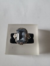 Silber  antiker Art-Deco  Ring  Aquamarin Fassung verziert Antikschmuck