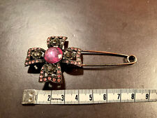 8 cm Schmuck Sicherheitsnadel Kreuz Metall Rosa Blingbling Strass