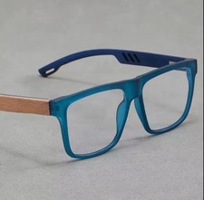 Unisex Brille Blau Blue Holzoptik UVLAIK Neu eckig Retro Design Kunststoff Titan