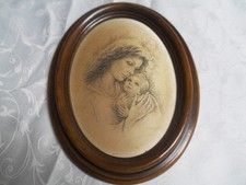 Bild Seidenmalerei Frau mit Kind in Echtholzrahmen sehr schön. Mit Signatur,