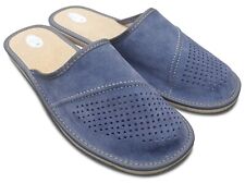 LEDER Hausschuhe Pantoffeln Schlappen Latschen Veloursleder Blau, Gr. 41 - 48
