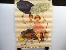 Kinder mit Schirm signiert