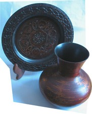 Deko Kunsthandwerk Kunstgewerbe Vase + Dekoteller mit Ständer 