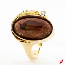 Peter Raifer Cocktail Damenring 14K Gelbgold 1 Opal 7,58 ct 1 Brillant Gr. 56