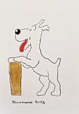 Unikat Comic Aquarell auf Papier Hund Tim und Struppi  ca.10x15cm Original