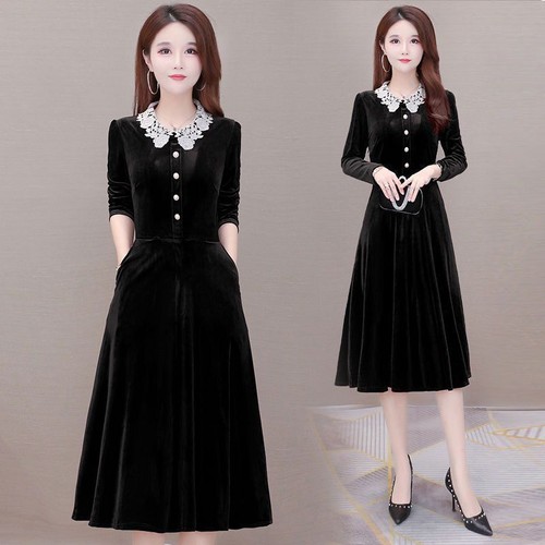 Damen samt midi kleid spitze - damen,