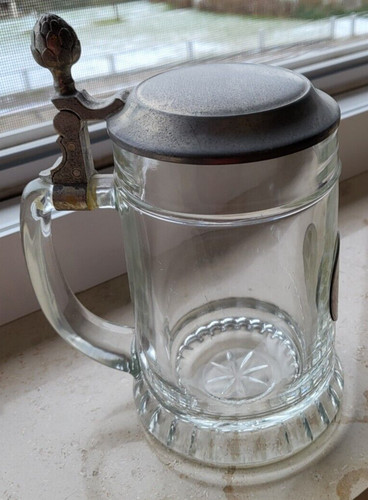 Glas bierseidel mit zinndeckel - glas,