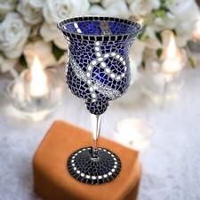 Mosaik Windlicht Perlentraum dunkelblau 39 cm hoch - handgemacht