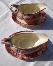 2 Stück PALISSY England THAMES RIVER SCENES in  rot -  vintage Saucieren